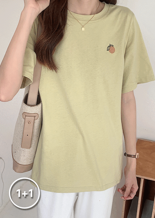 [1+1] 주디앤 여성 오렌지 오버핏 반팔 티셔츠